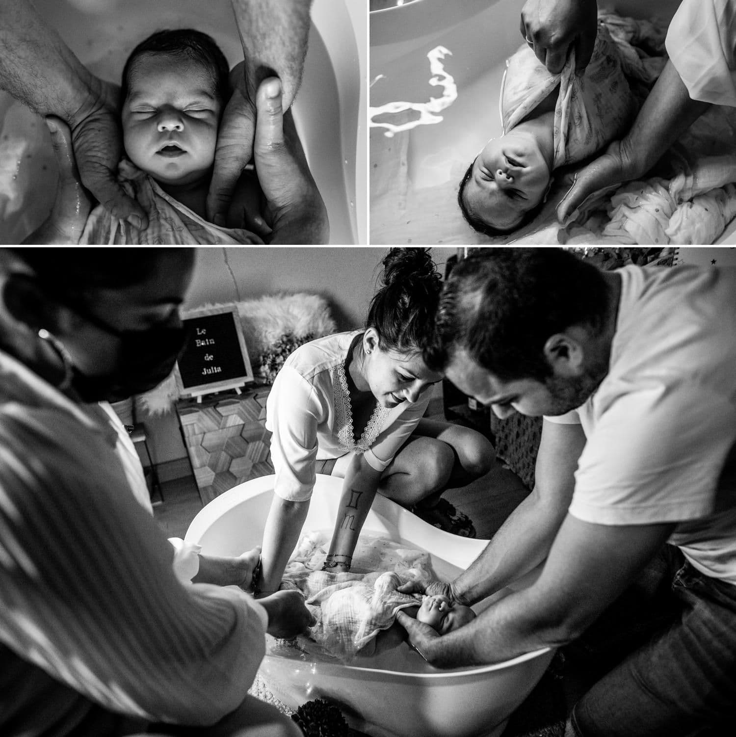 photos de naissance originales dans un bain, alternative à la séance photo naissance