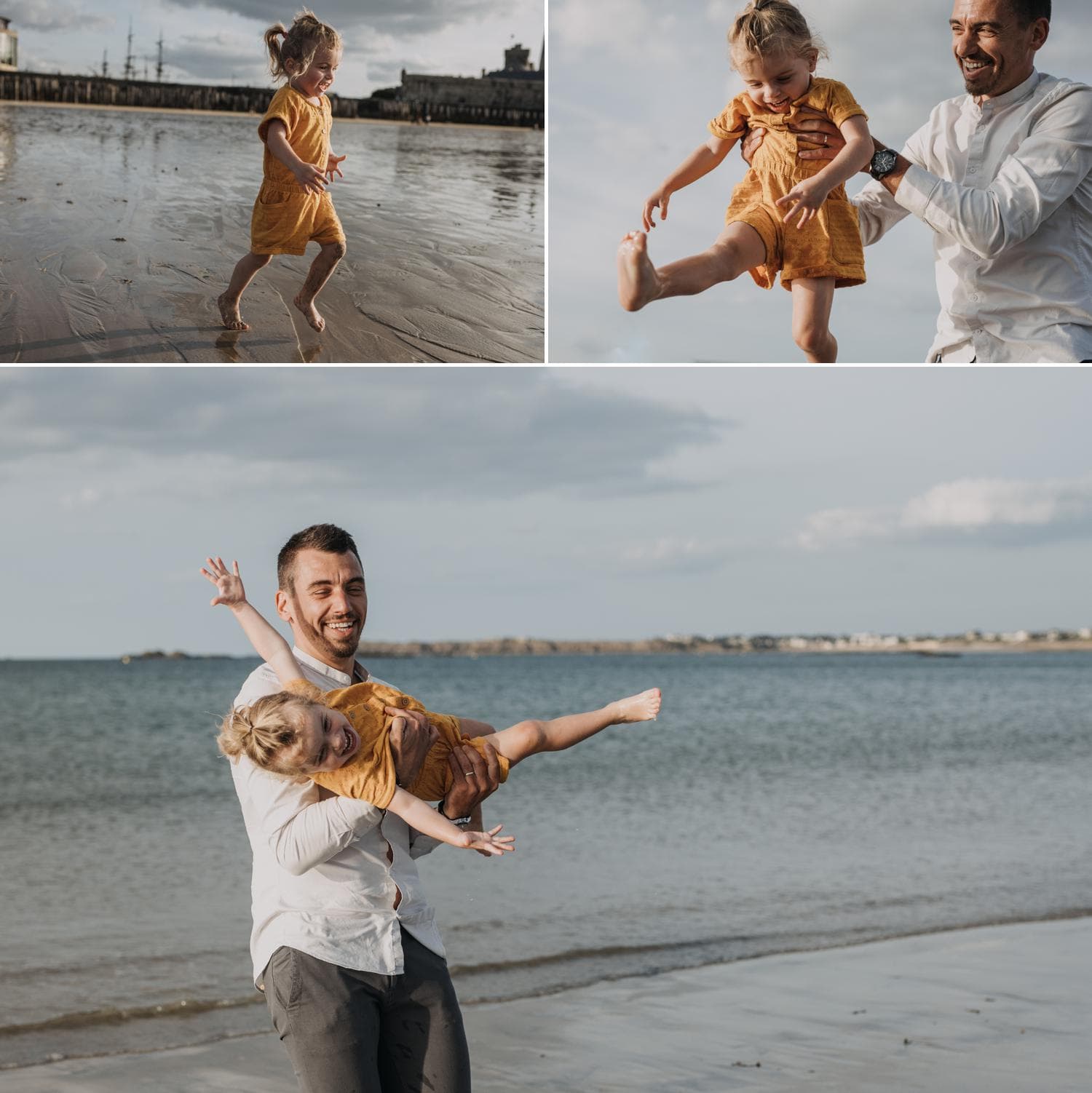 Des photos ludiques et spontanées de moments de bonheur partagés en famille à la plage